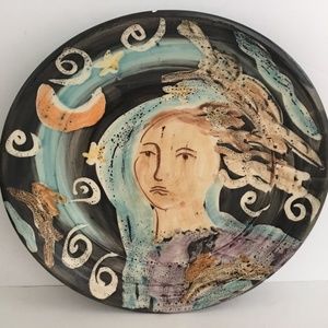 Katy Diver Artisan Crafted Hand Painted Clay Decorative Hanging Plate